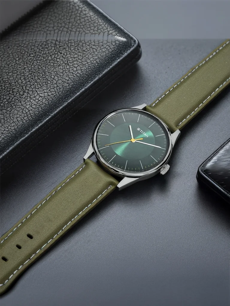 Titan Workwear Green Dial Olive Green LeatherStrap Analog Watch - For Men NP1802SL04