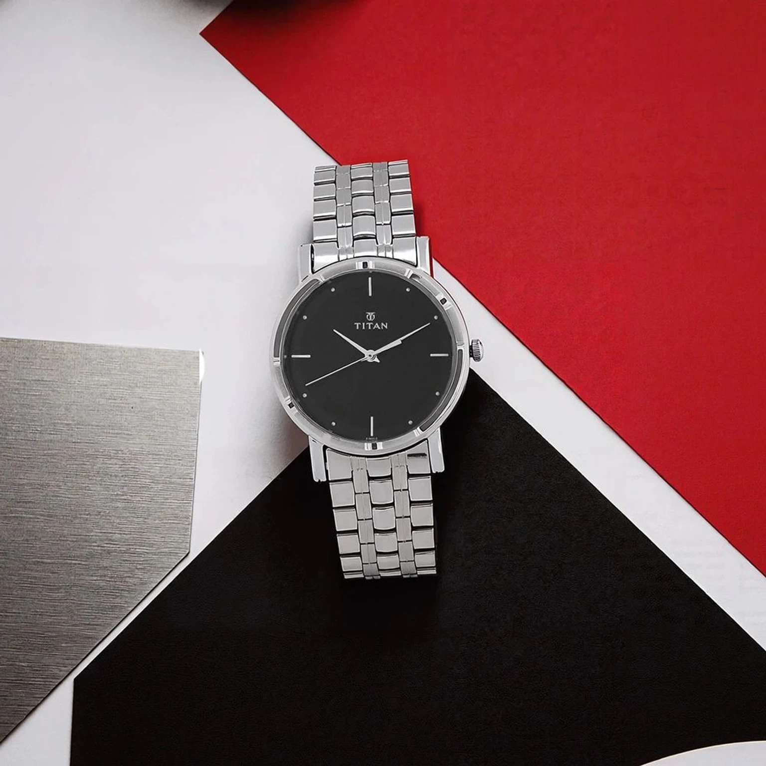 Titan Workwear Black Dial Silver StainleStainless Steels Steel Strap Analog Watch - For Men NN1639SM02 - Image 2