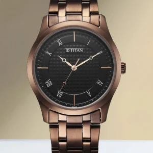 Titan Karishma Black Dial Brown Stainless Steel Strap Analog Watch - For Men NT1823QM01,NU1823QM0