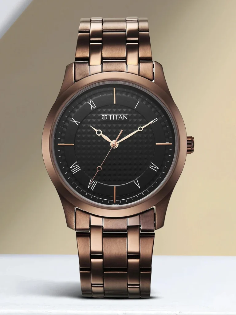 Titan Karishma Black Dial Brown Stainless Steel Strap Analog Watch - For Men NT1823QM01,NU1823QM0